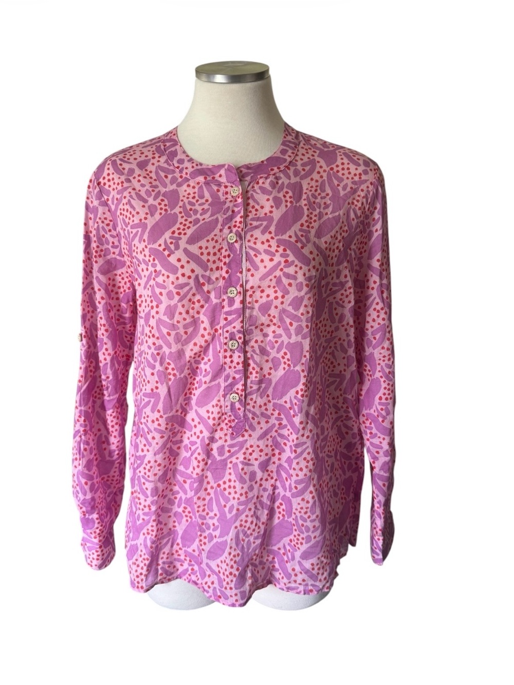Persifor Women's Pink Patterned Button-Down Long Sleeve Blouse